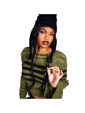 Hot Topic Social Collision Striped Olive Marled Green Bell-Sleeve Sweater Goth